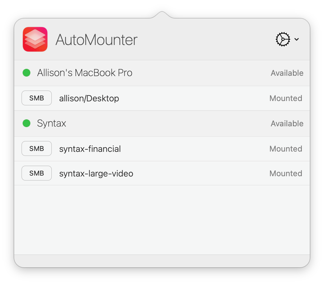 AutoMounter showing Synology shares and my desktop.png AutoMounter showing Synology shares and my desktop.