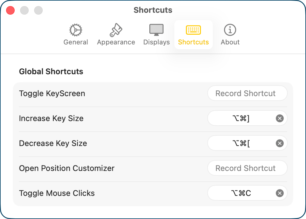 Keyboard shortcuts.