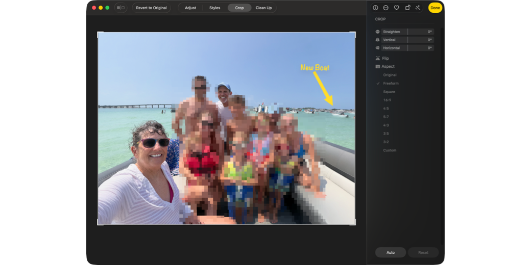 extended & rotated photo pointing out new boat