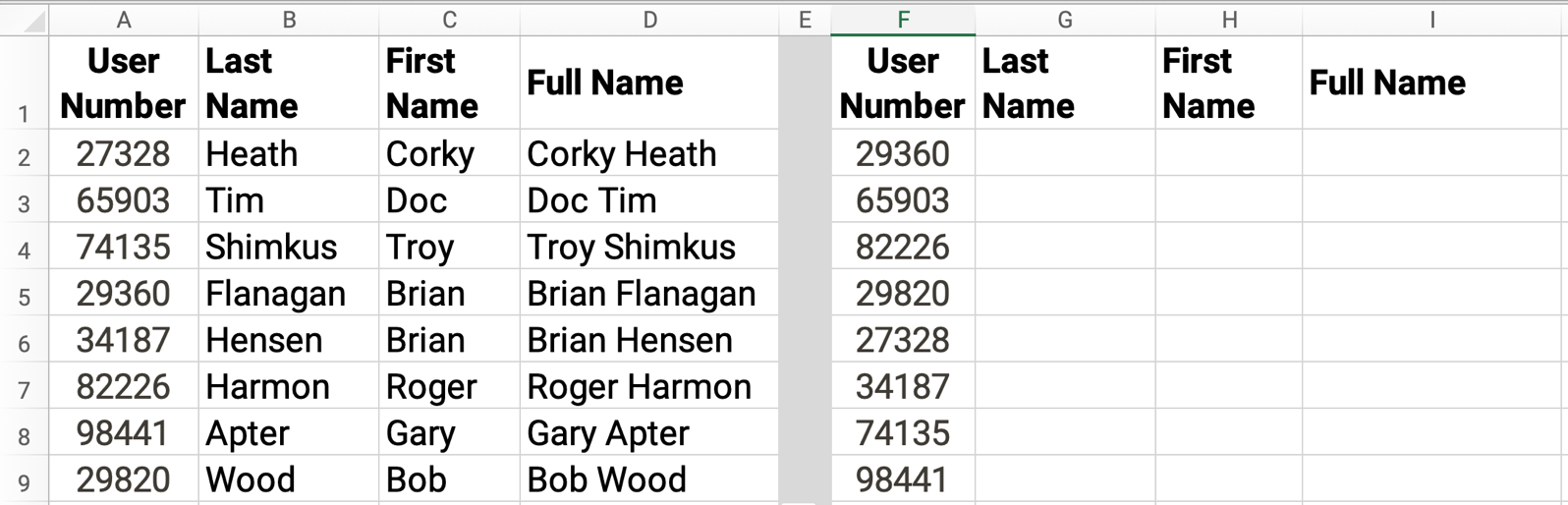 Excel showing list of user numbers and names and a lookup list of number.png Excel showing list of user numbers and names and a lookup list of number.