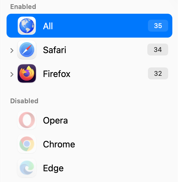 Sidebar showing browsers enabled and disabled.png Sidebar showing browsers enabled and disabled.