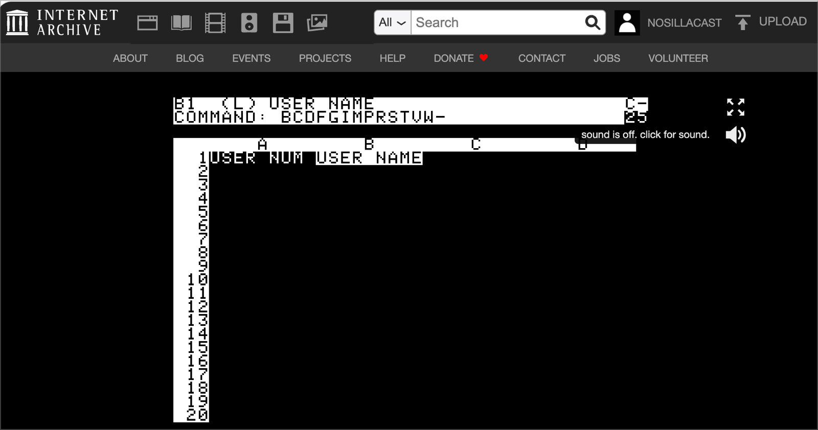 VisiCalc emulator showing commands available with slash.png VisiCalc emulator showing commands available with slash.