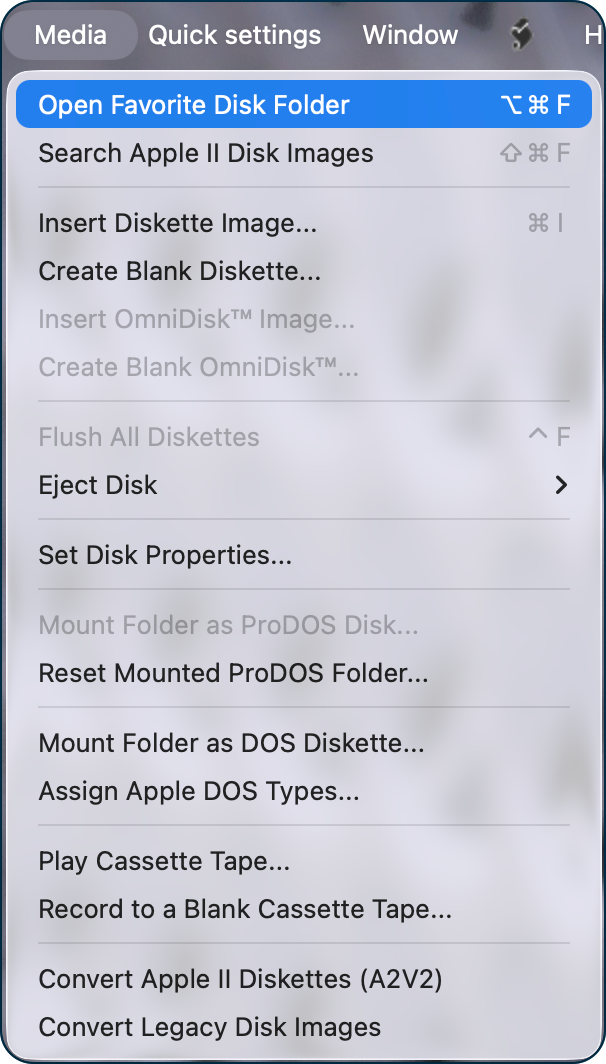 Open Favorite folder or Search Apple II Disk Images from Media Menu.png Open Favorite folder or Search Apple II Disk Images from Media Menu.
