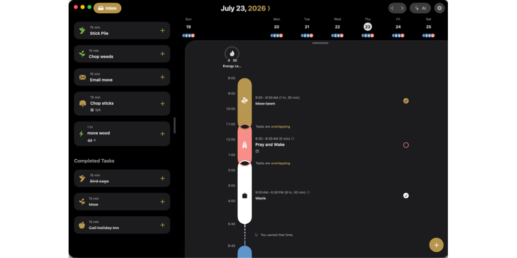 "Stuctured on the mac showing tasks down the left side with expected duration and a vertical timeline on the right.