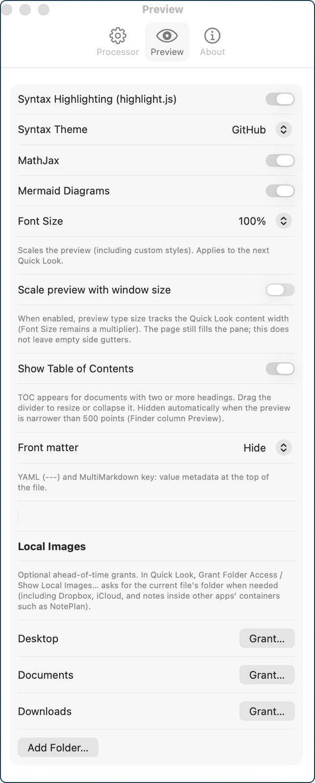 Marked QL Preview Settings as described.