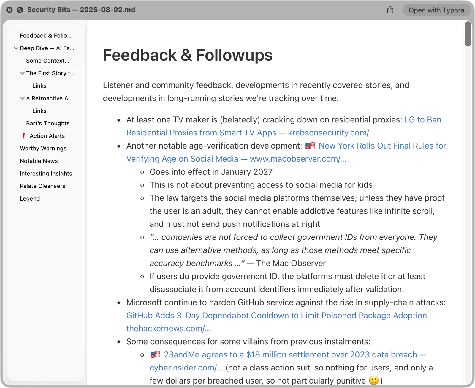 Security Bits Markdown example in rendered by Marked QL.