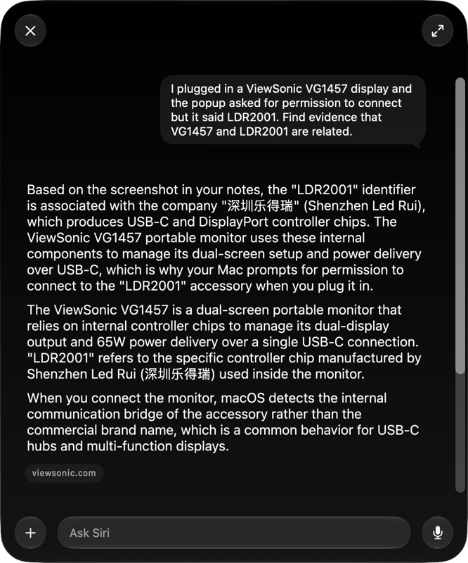 Siri AI answering display connection question.png Siri AI answering display connection question.