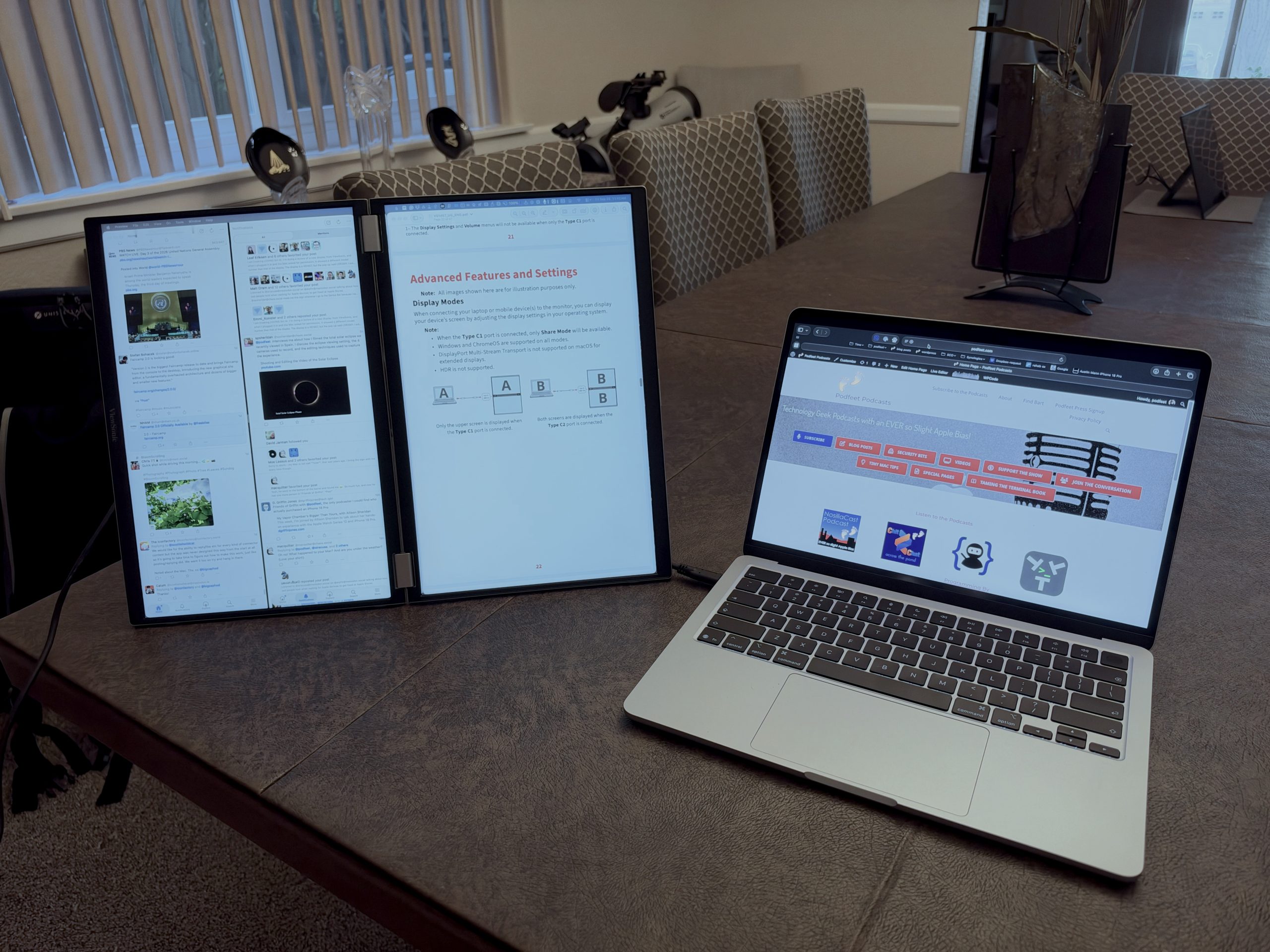 VG1457 two displays vertical next to 13-in MacBook Air showing podfeet website.jpeg VG1457 two displays vertical next to 13-in MacBook Air showing podfeet website.