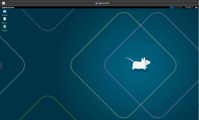 Alpine Linux on the Synology.png Alpine Linux on the Synology. a little mouse running across the screen and three minuscule icons in the upper left and unreadably small text in the upper right