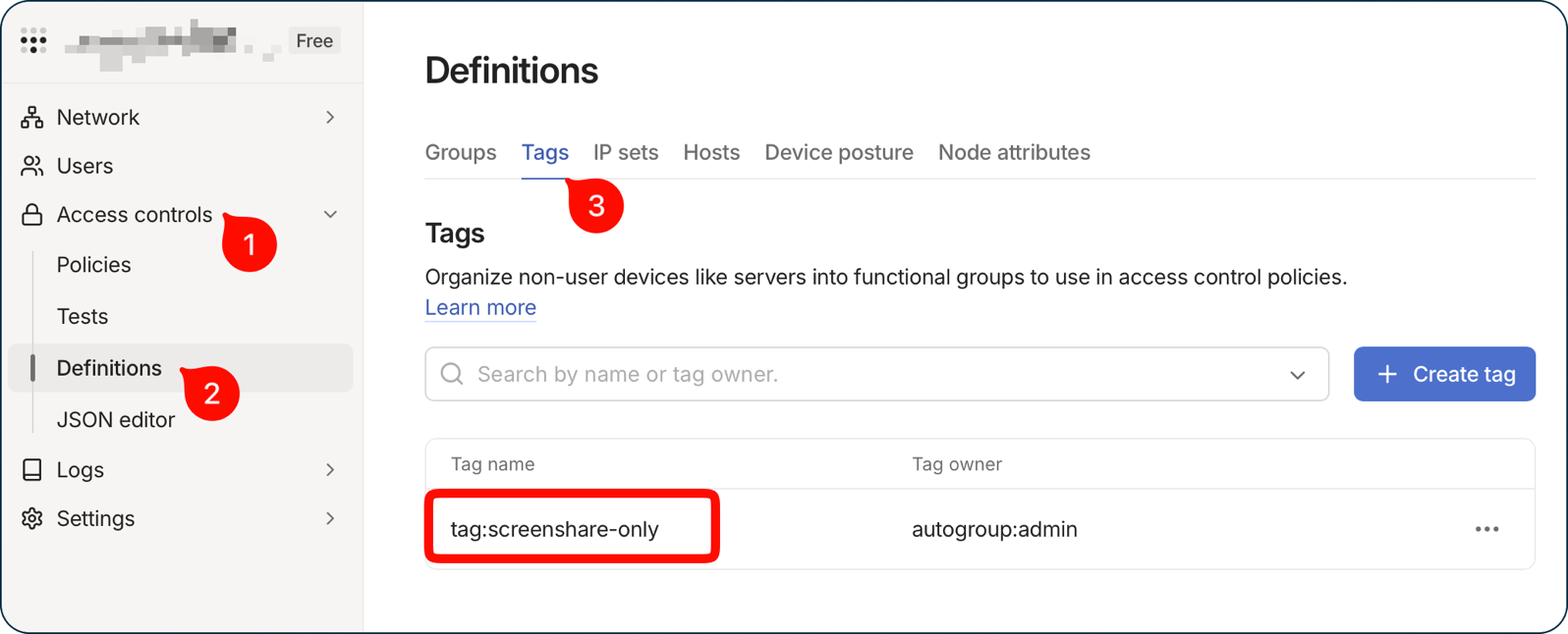 Creating tags in Tailscale web console.png Creating tags in Tailscale web console.