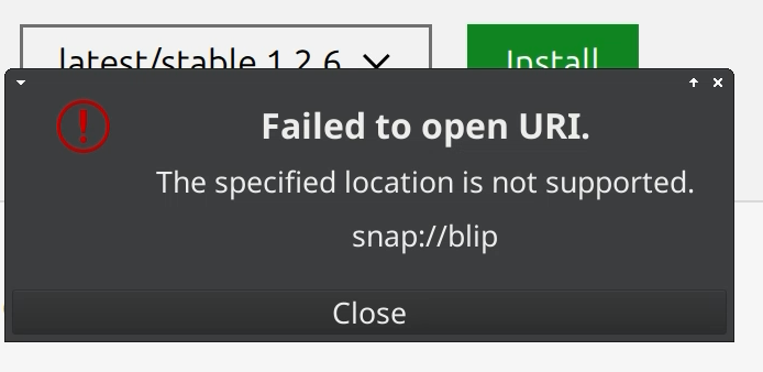 Failed Snap Store installation of Blip.png Failed Snap Store installation of Blip.