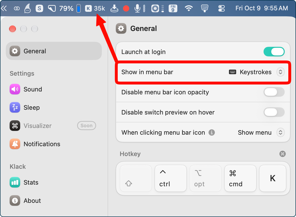 Keystrokes shown in menu bar.png Number of Keystrokes shown in menu bar.