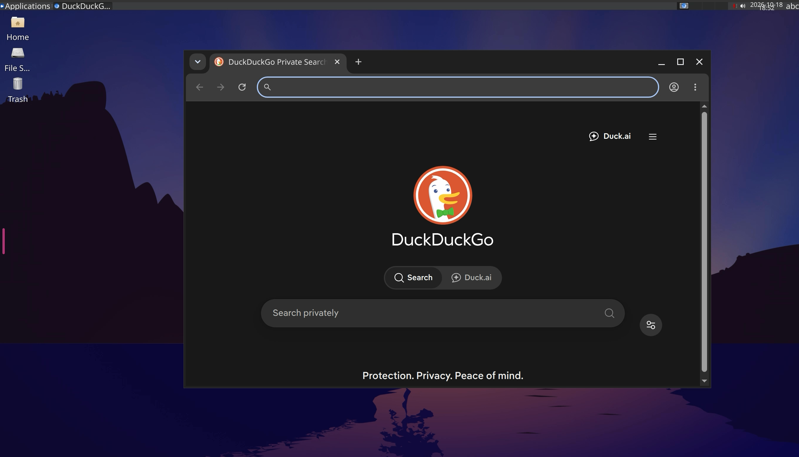 Ubuntu Linux on the Synology.png Ubuntu Linux on the Synology with a browser open with the DuckDuckGo logo