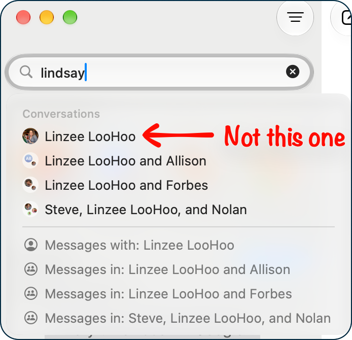 not this one.png do not pick the first entry under conversations